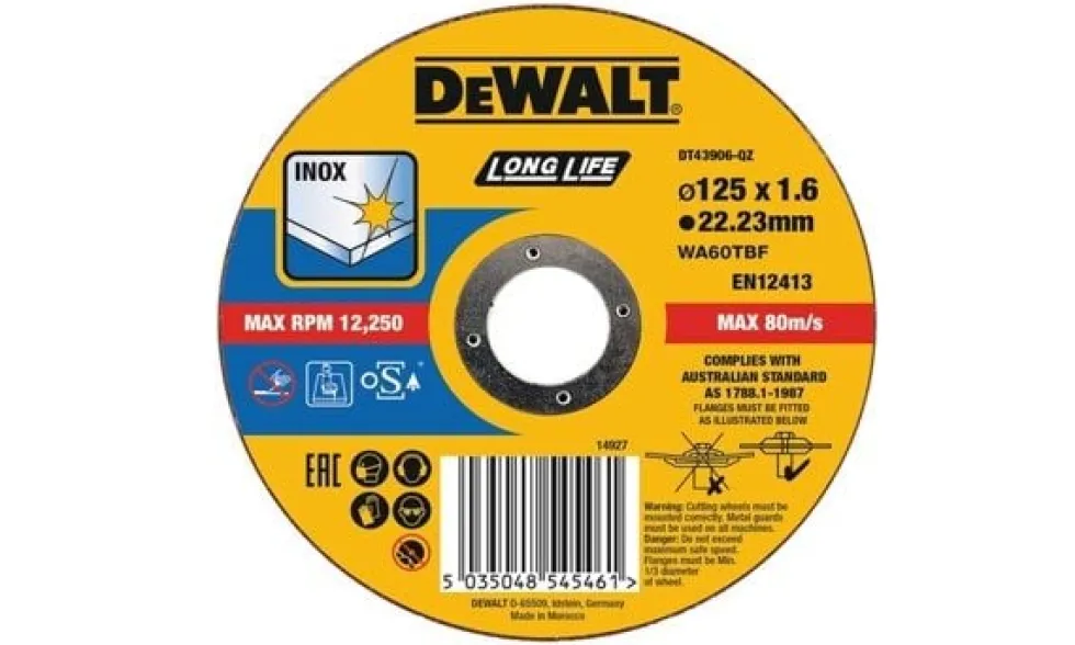 Disco De Corte De Alto Desempenho Para Aço Inox-OSA 125x1.6mm Dewalt DT43906-QZ