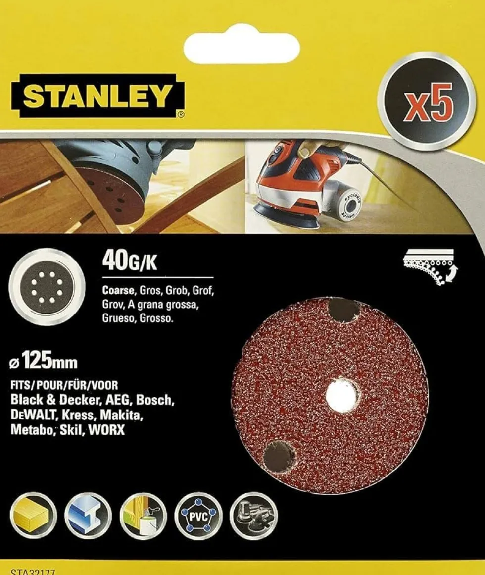 Discos de Lixa 125mm Grão 40 Stanley STA32177-XJ