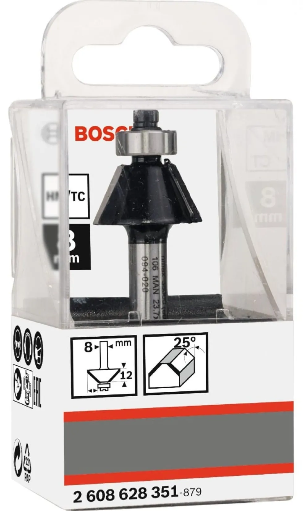 Fresa Rebaixo E Bisel 8x 5,5/25º x 12 Bosch 2608628351