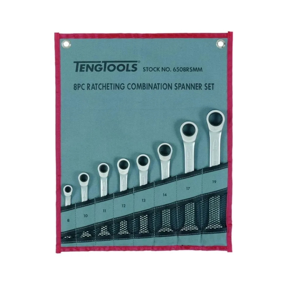 Jogo de 8 Chaves Boca Luneta com Roquete Teng Tools 6508RSMM