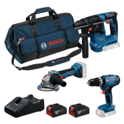 Kit Berbequim GSB 18V-25 + Martelo GBH 18V-18 + Rebarbadora GWS 18V-8 (125) + 2 Baterias 4,0AH Bosch 0615A500AG