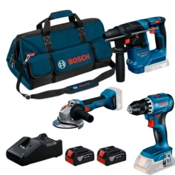 Kit Berbequim GSR 18V-45 + Martelo GBH 18V-18 + Rebarbadora GWS 18V-8 (125) + 2 Baterias 4,0AH Bosch