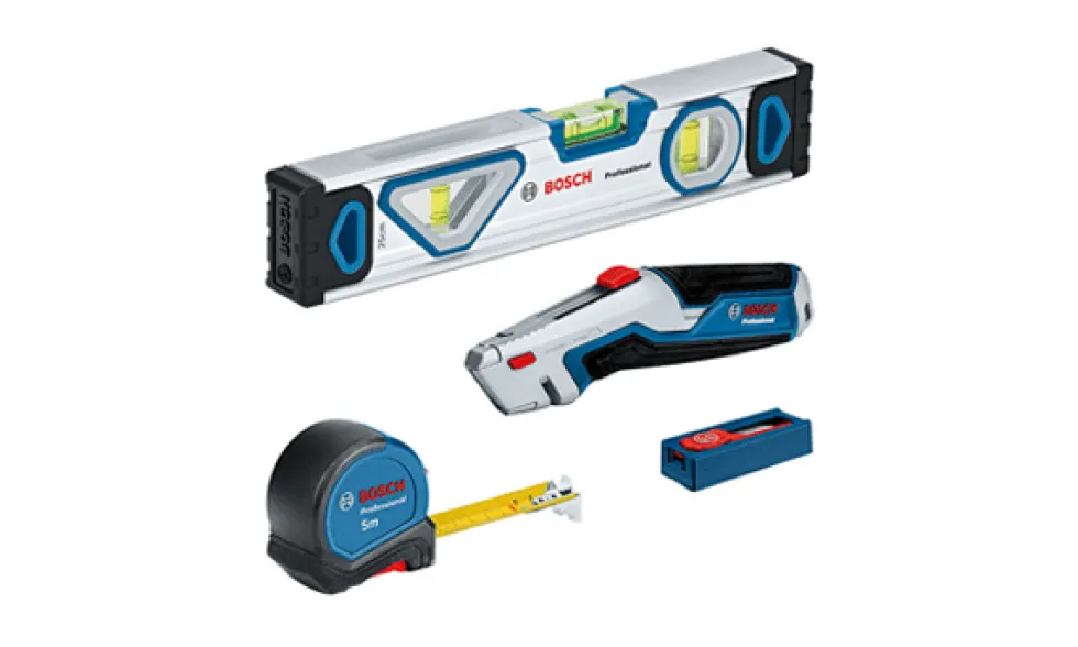 Kit: Canivete, Nível bolha, Fita métrica, 10 Lâminas Bosch 1600A027M3