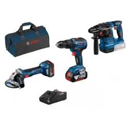Kit Combo 3 Máquinas Martelo Perfurador GBH 18V-22 Professional + Berbequim GSB 18V-55 + Rebarbadora GWS 18V-7 Pro Deals Bosch 0615990M4APRO1