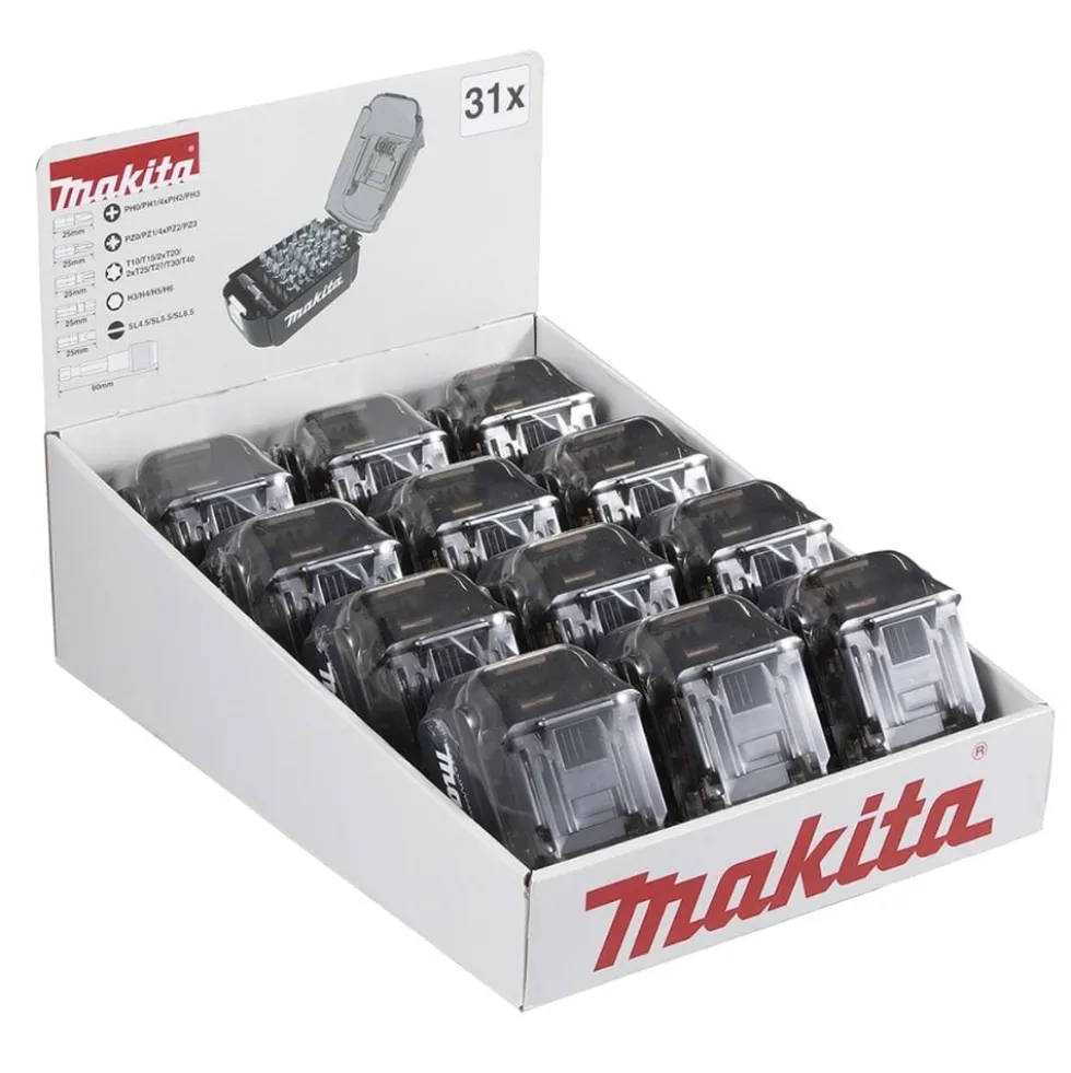 Kit com 12 Estojos de 31 Peças Forma Bateria Makita E-00022