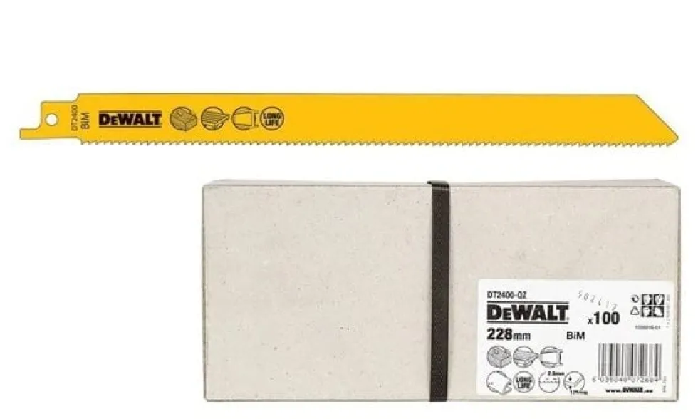 Kit 100 Lâmina Serra Sabre Bi-metal 225mm Dewalt DT2400-QZ