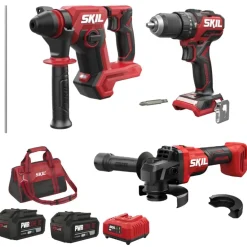 Kit 3 Maquinas 18V Rebarbadora SK3922 + Berbequim SK3075 + Martelo SK3821 + 2x Baterias Skil