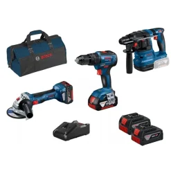 Kit 3 Máquinas GBH 18V-21 + GSB 18V-55 + GWS 18V-7 + GAL 18V-40 + 4 Baterias 18V Bosch