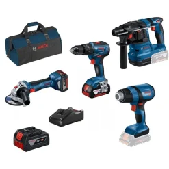 Kit 4 Máquinas GSB 18V-55 + GWS 18V-7 + GBH 18V-21 + GHG 18V-50 + 3 Baterias 18V 4,0Ah Bosch