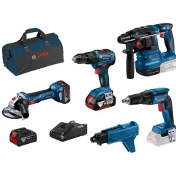 Kit 4 Máquinas GSB 18V-55 + GWS 18V-7 + GBH 18V-21 + GTB 18V-45 + GMA 55 + 3 Baterias 18V Bosch