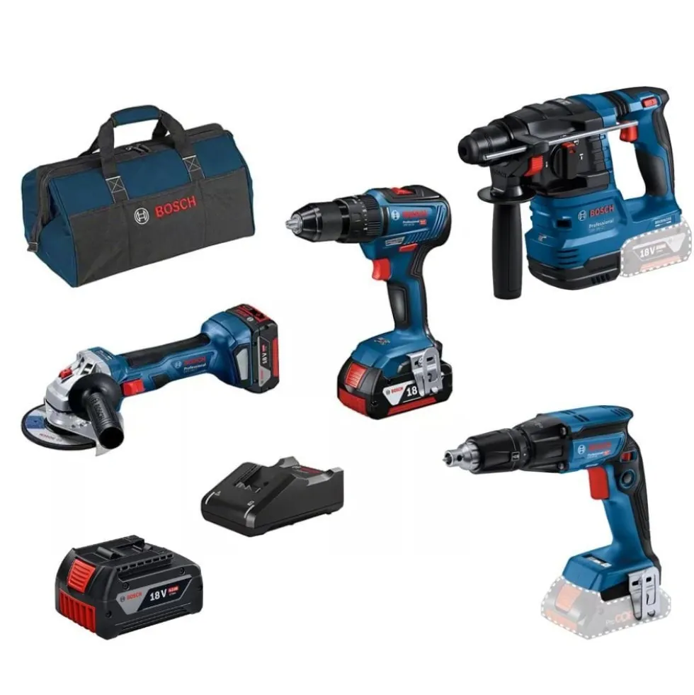 Kit 4 Máquinas GSB 18V-55 + GWS 18V-7 + GBH 18V-21 + GTB 18V-45 + Bateria 18V Bosch