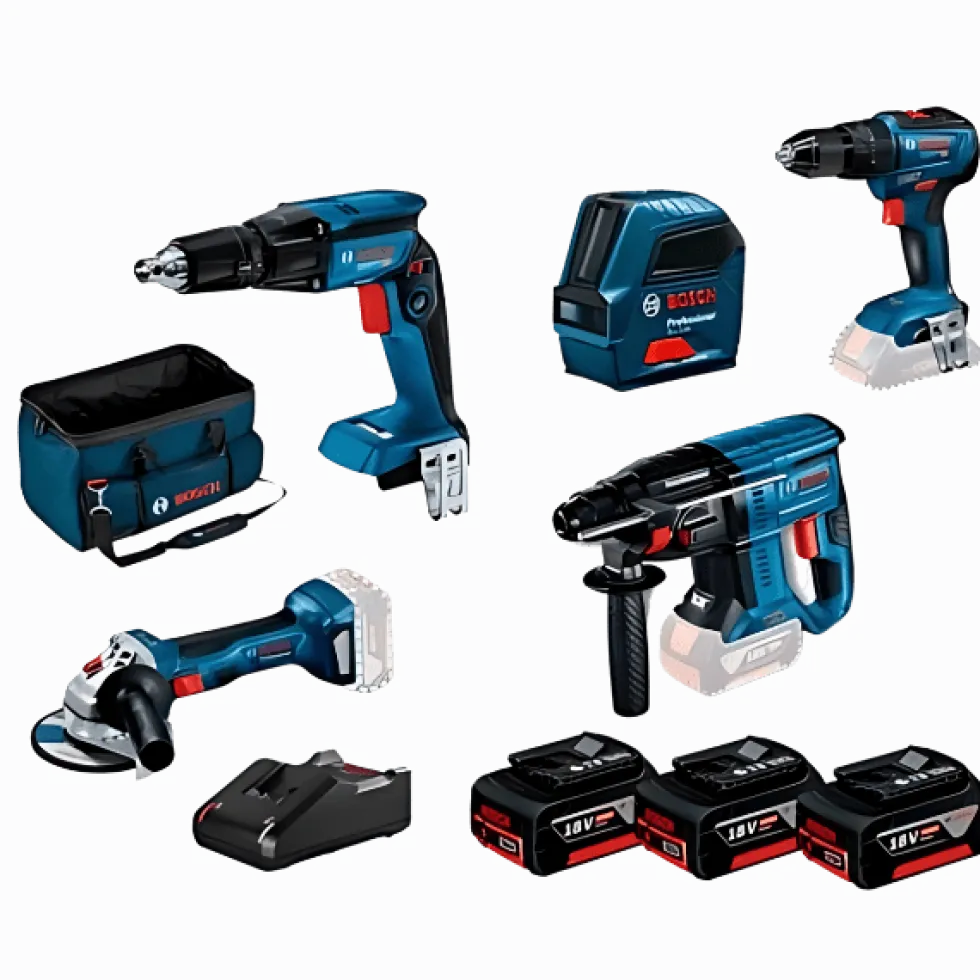 Kit 5 Máquinas GSB 18V-55 + GWS 18V-7 + GBH 18V-21 + GTB 18V-45 + GLL 2-10 + 3 Baterias 18V Bosch