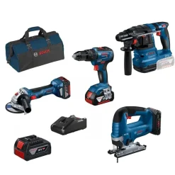 Kit 4 Máquinas GSB 18V-55 + GWS 18V-7 + GBH 18V-21 + 18V-125 B + 3 Baterias 18V Bosch