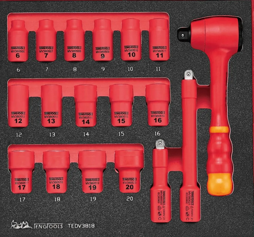 Teng Tools Jogo Roquete 3/8" 1000V 18 Peças TEDV3818