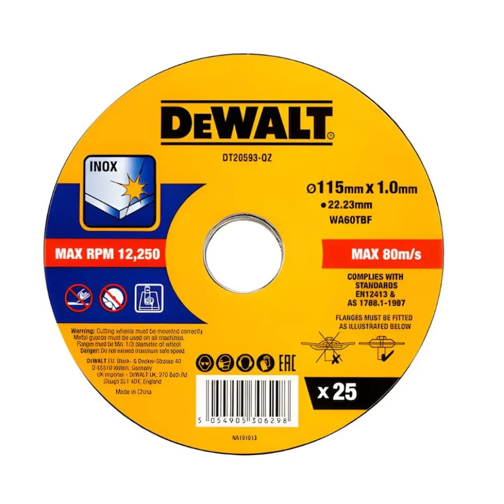 25UN Discos de Corte Inox 115x1,0mm DeWalt DT20593-QZ
